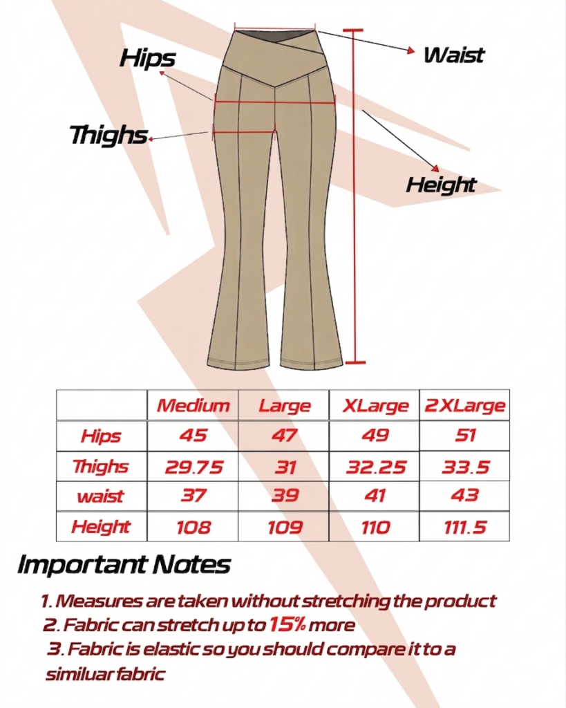 Size guide for Split Yoga Pants