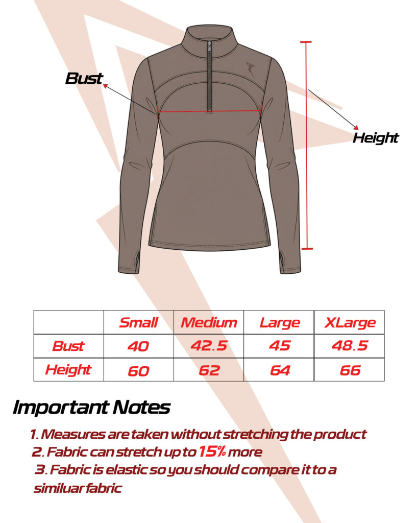 Size guide for Advanced Quarter zip
