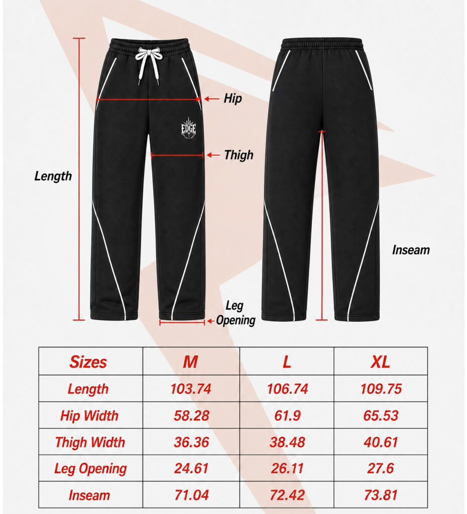 Size guide for Oversized Aura sweat Pant